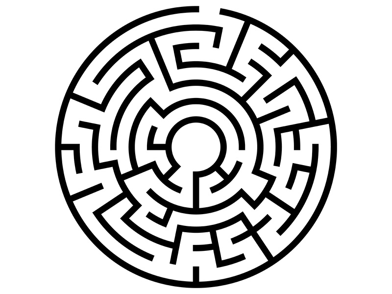 Solvable circular maze element isolated on white