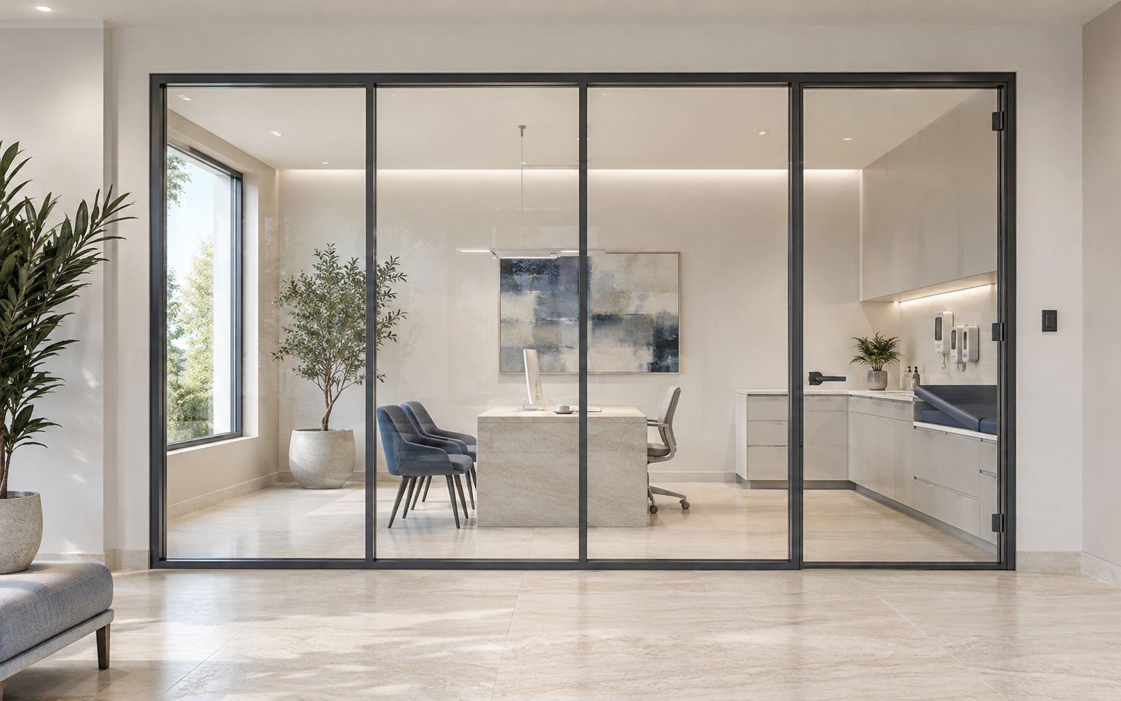 Clarity switchable privacy glass in its clear powered-on state