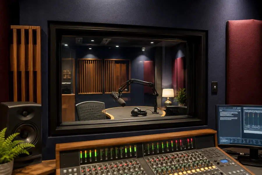 Clear-state Clarity switchable privacy glass in a professional recording studio observation window