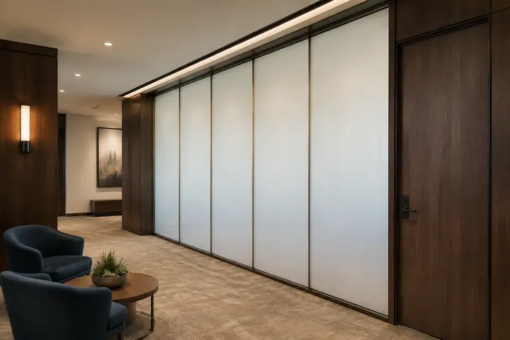 HUEE Privacy glass partition dividing a university study room from the library commons
