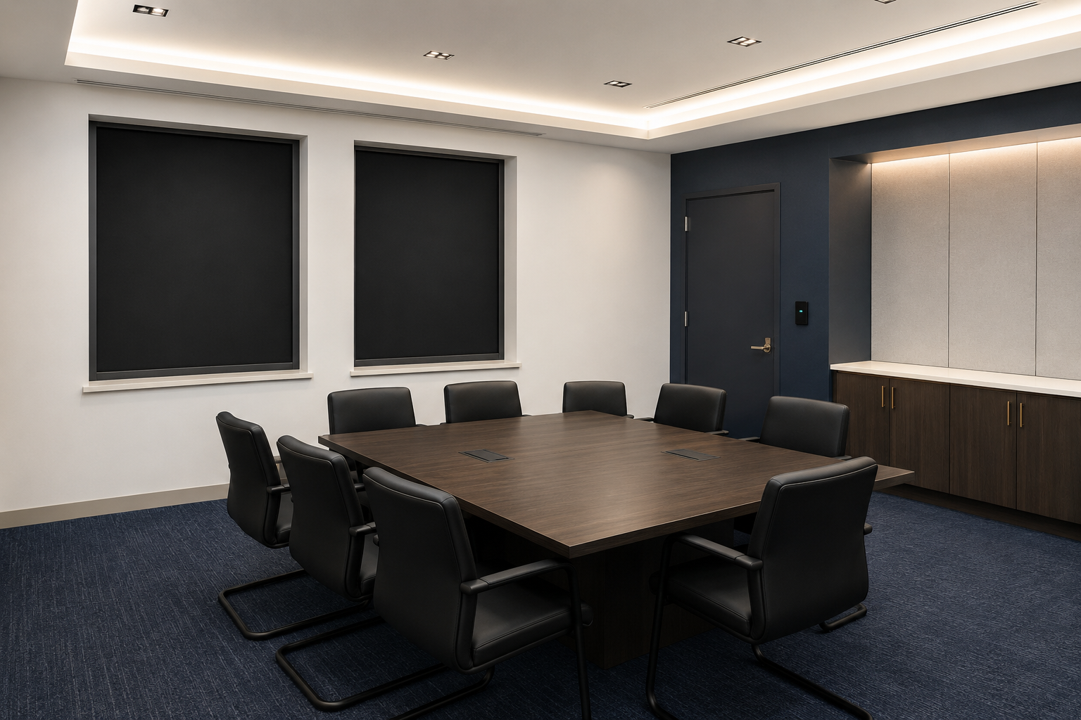 Lyto Smart Shades providing instant blackout in a secure government briefing room