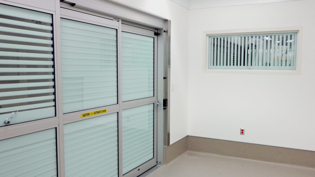 Vistamatic privacy vision panels installed in automatic operating-room doors at Reading Hospital