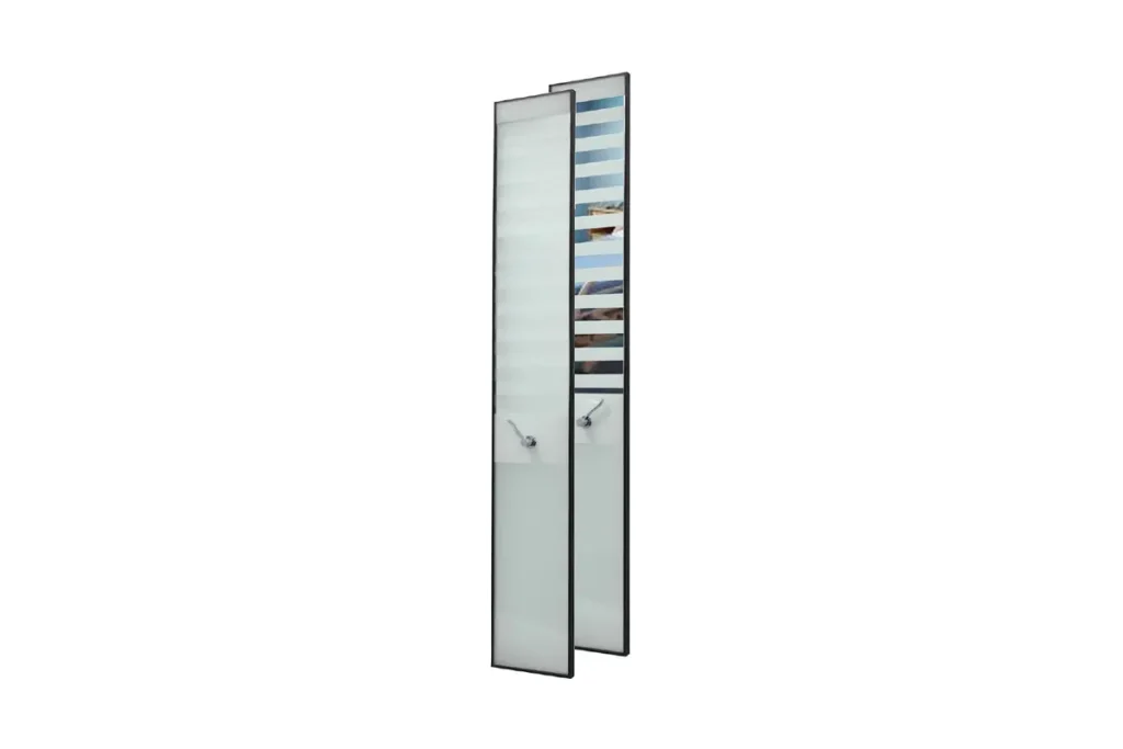 Tall VISTA-Max-XL privacy vision panel shown in open and private positions