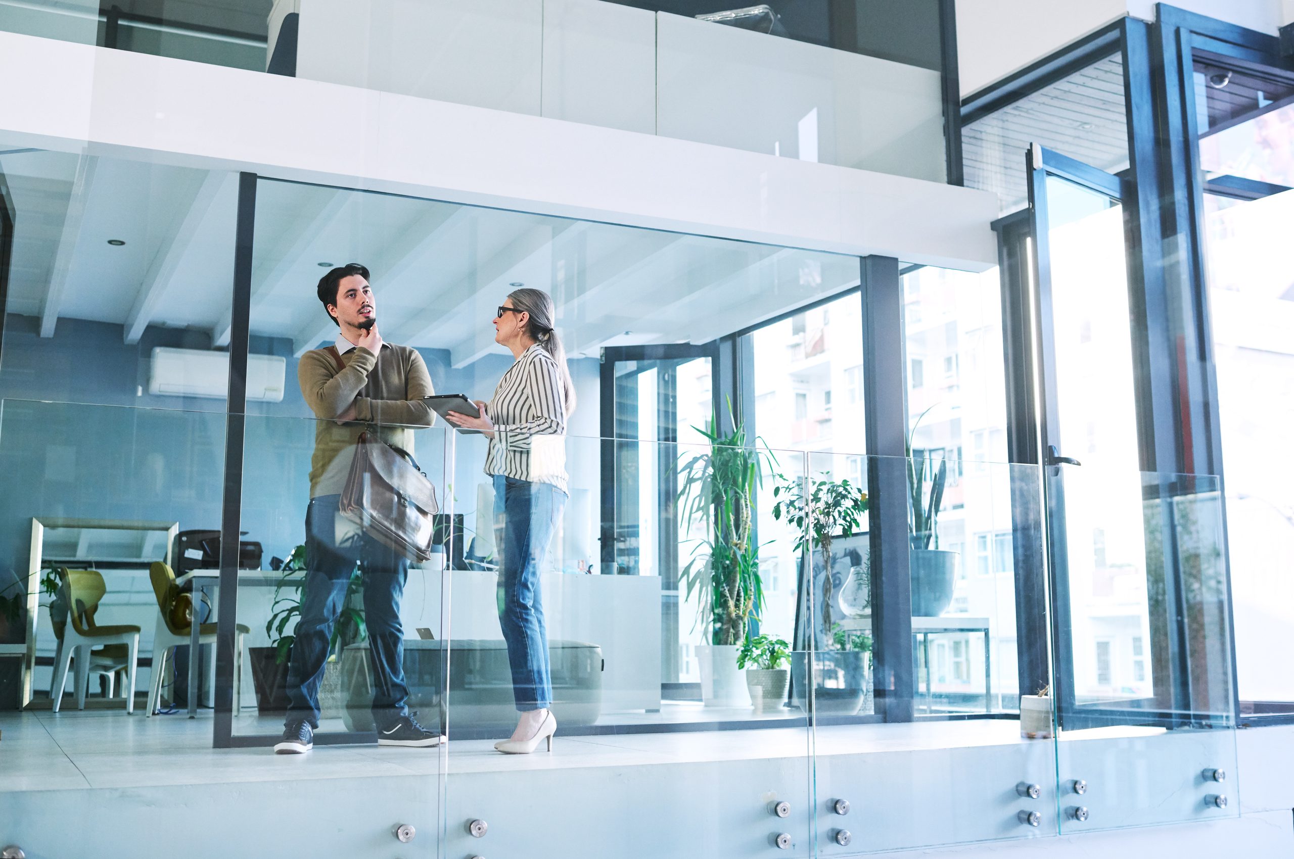 Architectural glass supporting privacy and daylight in a modern commercial interior