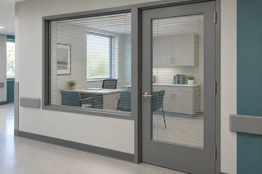 BetweenGlassBlinds providing adjustable privacy for a behavioral health staff consultation room