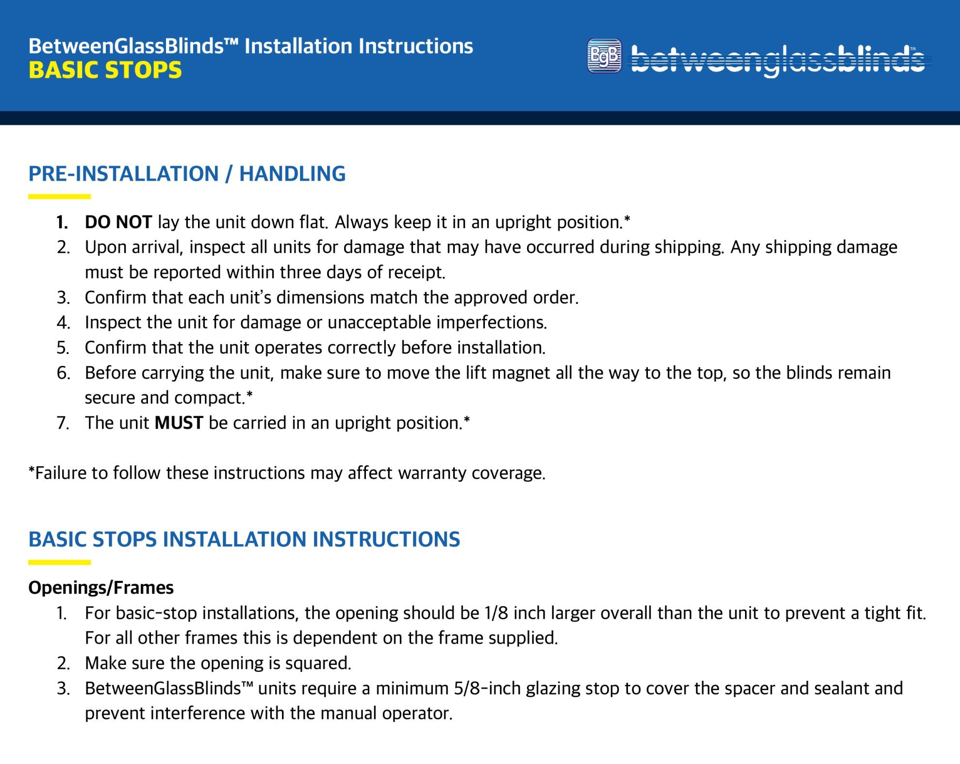 BetweenGlassBlinds™ Installation & Maintenance Guide