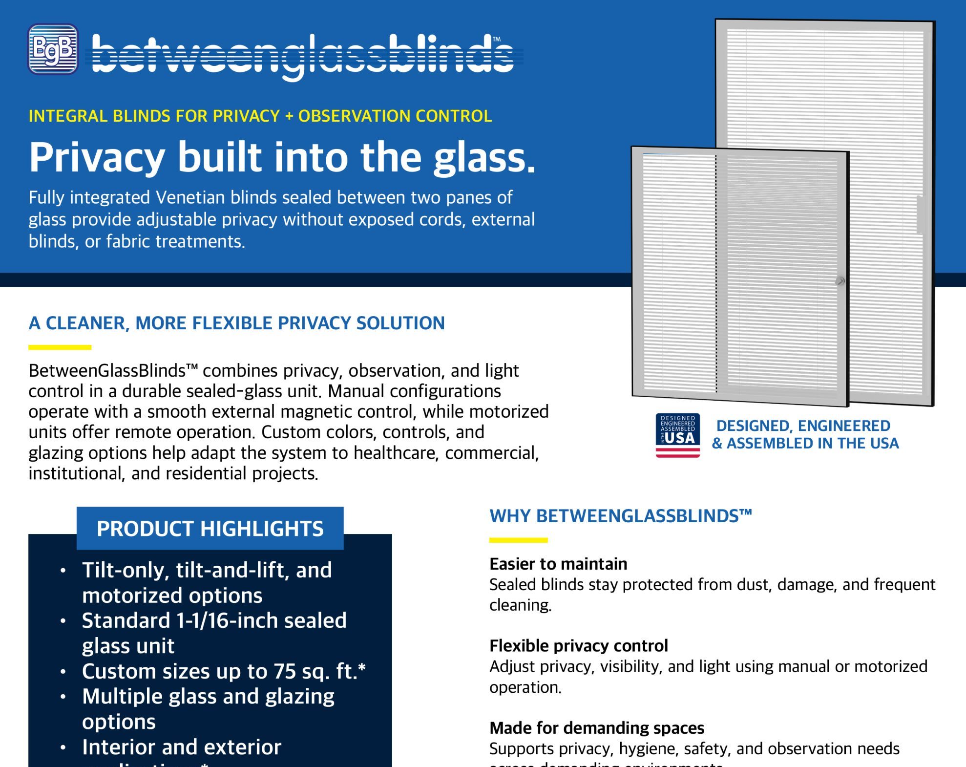 BetweenGlassBlinds™ Product Data Sheet
