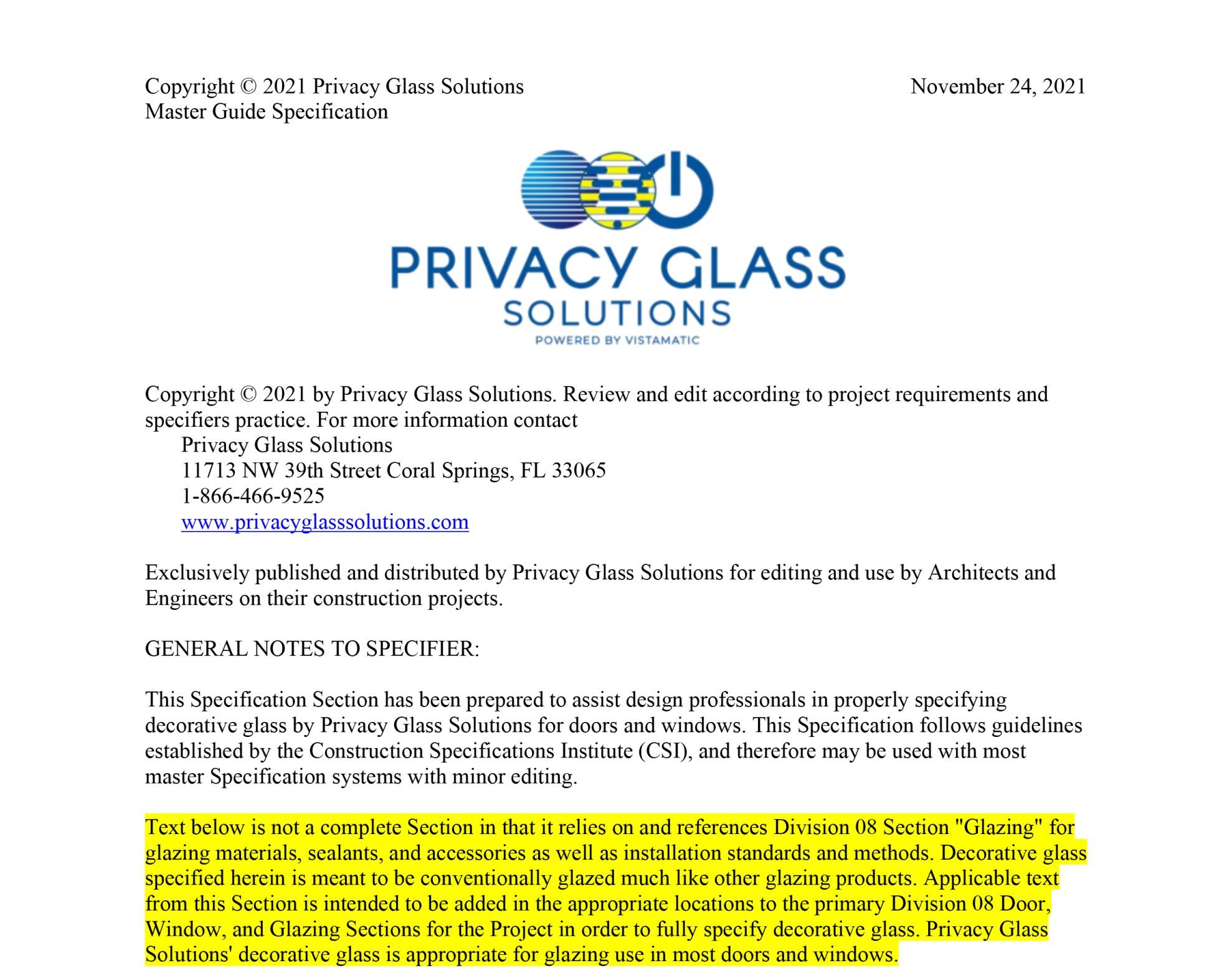 DecoGlass 3-Part Spec Sheet