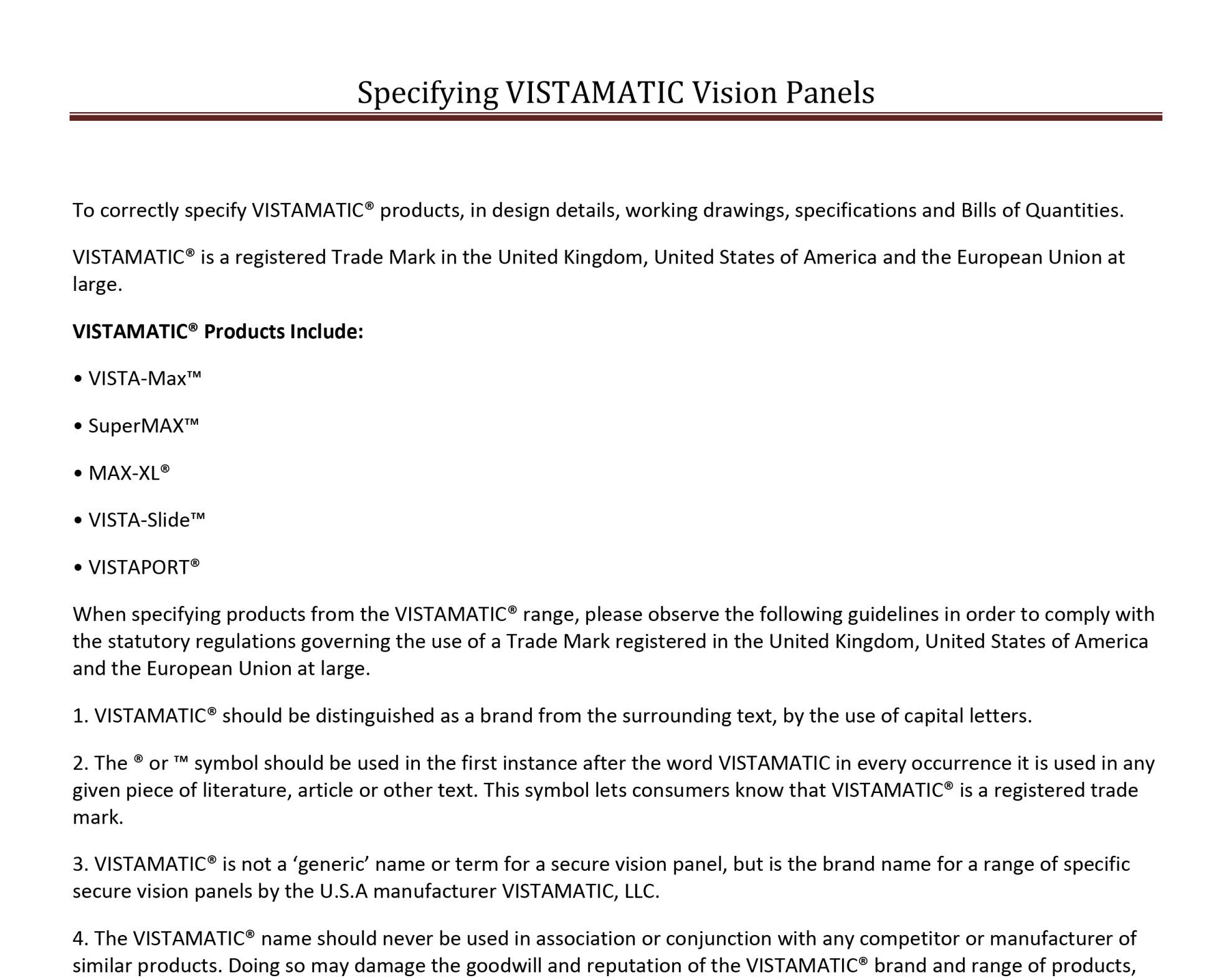 Vistamatic® Privacy Panels 3-Part Spec Sheet