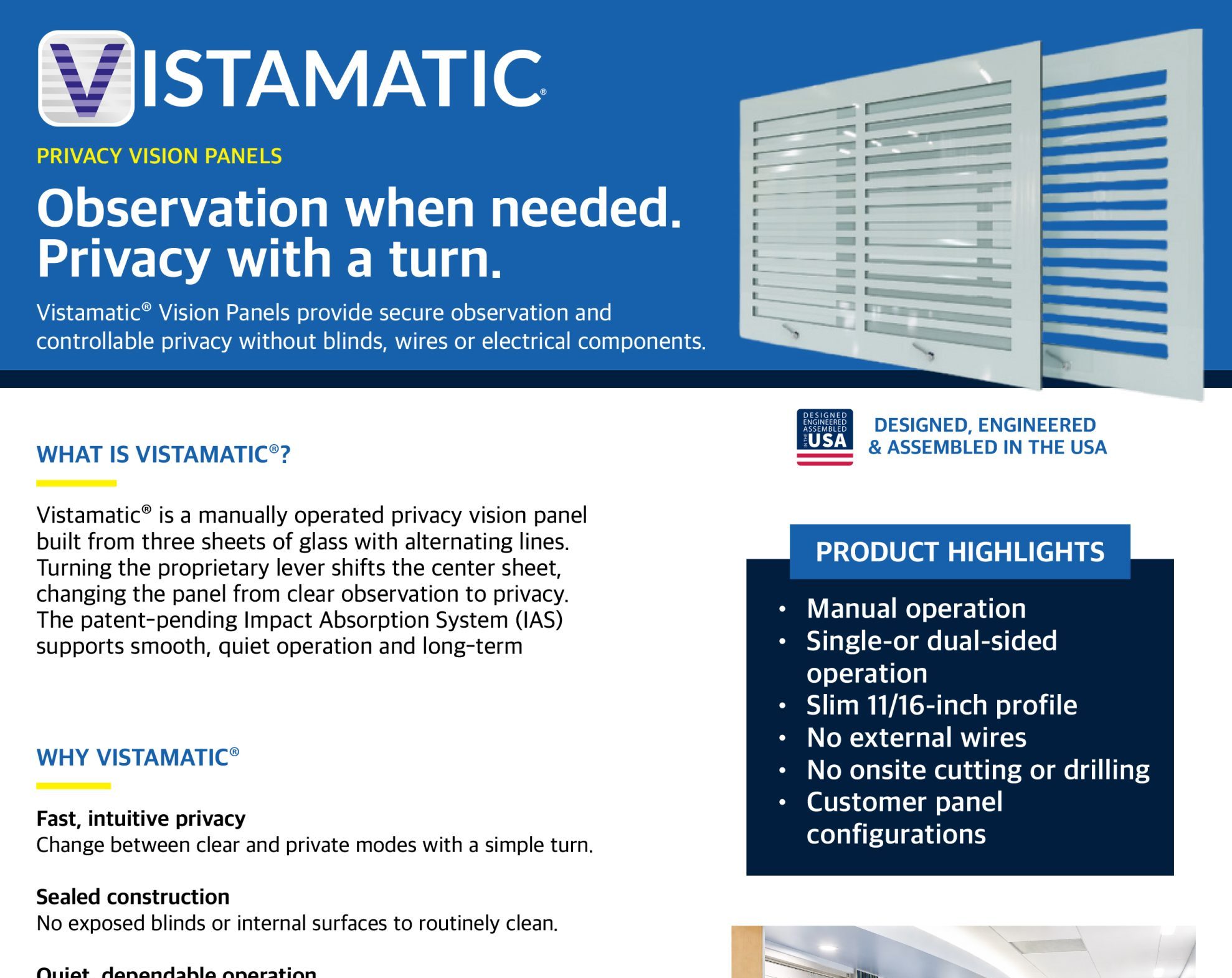 Vistamatic® Privacy Panels Product Data Sheet