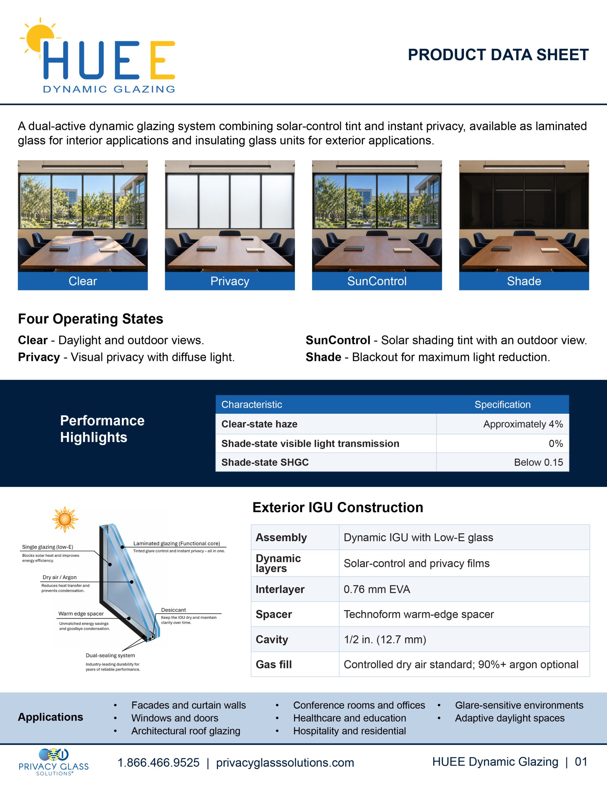 HUEE Dynamic Glazing Product Data Sheet