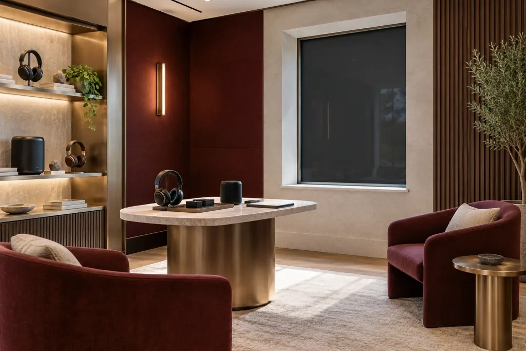 Lyto smart blackout shade sealed inside an exterior window in a retail demonstration room